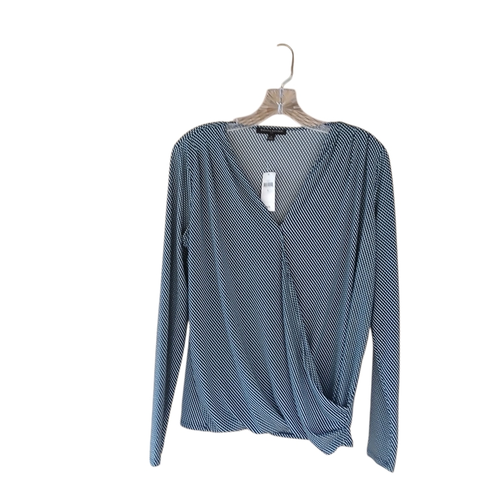 Banana Republic Factory Navy Print Faux Wrap Long Sleeved Top Small